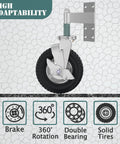 Heavy Duty 8 Inch Gate Wheels With Brake Rock Solid Spring Suspension Fence Rollers showing 360-degree rotation and solid tire design.