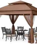 Pop Up Patio Gazebo With Mesh Walls 11x11 Brown, Easy Setup For 1 To 2 People, 121 Square Feet Covered Shade, Backyard Friendly