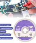 High Performance Low Tin Soft Desoldering Wick Braid for Quick And Easy PCB Solder Removal, 1 5m Length With Super Fast Heat Transfer And No Clean Formula, Awesome For Electronics Repair And Diy Projects, Boost Your Soldering Game Today shown with a close view of PCB and desoldering tool.