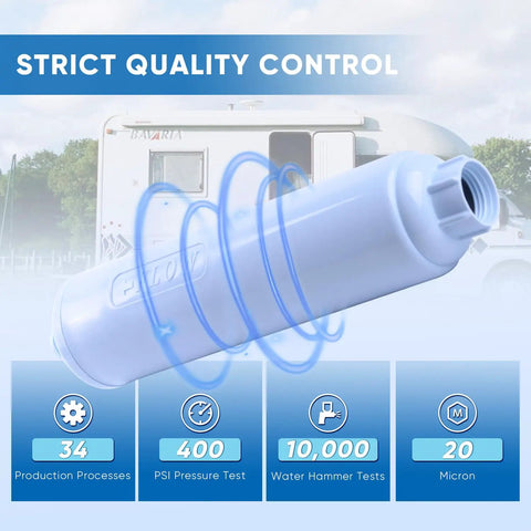 Slick Rv Water Filter System For Garden Pool Spa Camper Marine Boat Hose, quality control details showcasing production tests.