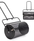 24 Inch Lawn And Garden Compost Spreader Workhorse Build With Heavy Duty Powder Coated Steel Roller displayed from side and front view