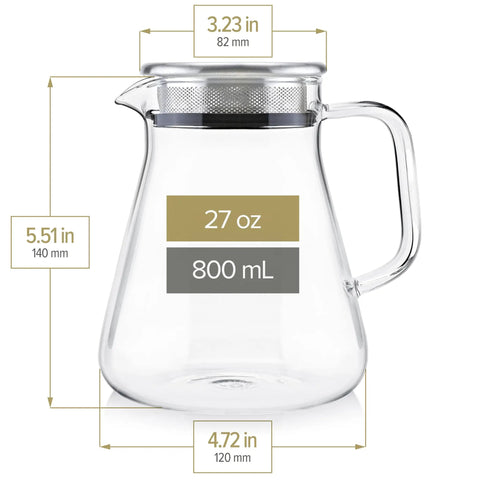 One-Touch 2-In-1 Tea Maker Teapot And Kettle With Stainless Steel Filter Lid, Borosilicate Glass, 27 Oz Capacity