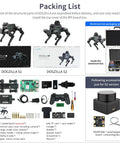 Packing list for Badass AI Powered Bionic Robot Dog With Raspberry Pi 5 and 12 Joints including components and accessories.