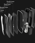 Exploded view of Portable Security Lockbox With Steel Cable And 7 Layer Protection Personalizable Access Module 4 Digit Combination Lock Weather Resistant And Tough For Travel Sports Dorm Beach And Storage Compact 10 Point 2 By 5 By 2 Inches Black