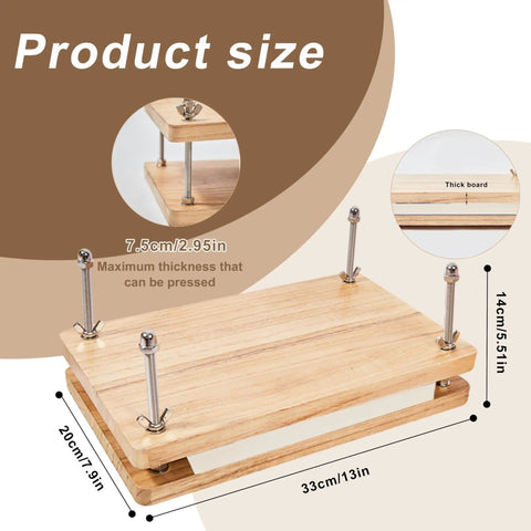 All In One Book Binding Kit With Wooden Book Press 13 By 7.9 Inches Pro Grade Tools Like Bone Folder Awl Needles Waxed Thread Scissors Binding Tape For DIY Bookbinding Book Repair And Handmade Crafts, wooden press dimensions shown
