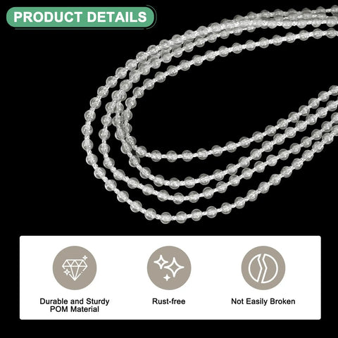 Heavy Duty Pom Beaded Chain Cord For Shade Repairs That Zips Through Totally Stress Free Over 11 Yard Run, clear POM material.