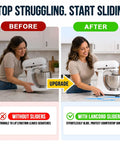 Heavy Duty Small Appliance Sliders For Countertop Glide 16 Pack Kitchen Mover Pads shown in before and after comparison with stand mixer.