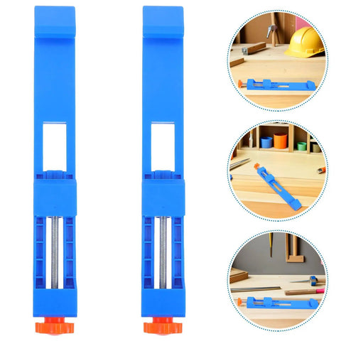 Grab These 2pcs Adjustable Wood Cutting Positioning Clamps For Your Circular Saw Rail; blue clamps for precise woodcuts.