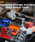 4 Pack Collapsible Silicone Magnetic Tool Trays with Dual Sided Magnetic Base Foldable 4.5 Inch Square Bowls in use