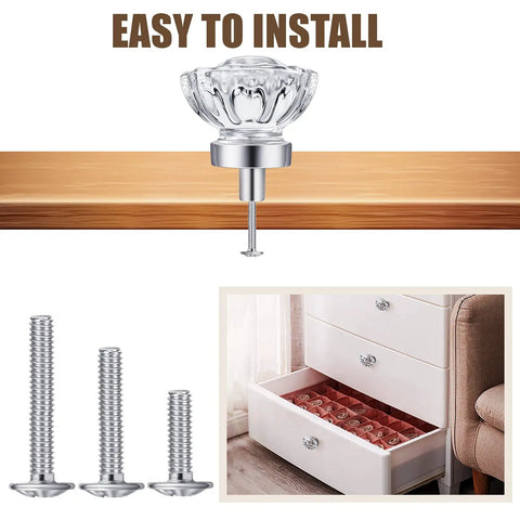 Top Shelf 8 Pack Vintage Crystal Cabinet Knobs With Sleek Chrome Bases Killer Retro Flower Drawer Pulls For Dresser Upgrade with installation screws.