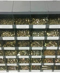 Kickass Grade 8 Coarse Thread Hex Bolts Nuts And Lock Washers Heavy Duty Assortment Kit displayed in labeled steel bins.