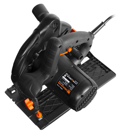 Slick 13 Amp Sidewinder Circular Saw With Track Compatible Base For Smooth Precision Cuts Up To 2.6 Inches Thick showing front view with ergonomic handle.