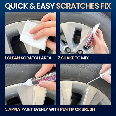 Top Shelf Silver Rim Touch Up Paint Pen For Chrome Wheel Scratches Curb Rash Fix Quick Dry Metallic Alloy Wheel Restoration applying paint