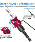 BURMONG 5-piece countersink drill bit set with adjustable depth stop and 1/4-inch hex shank, angled front view