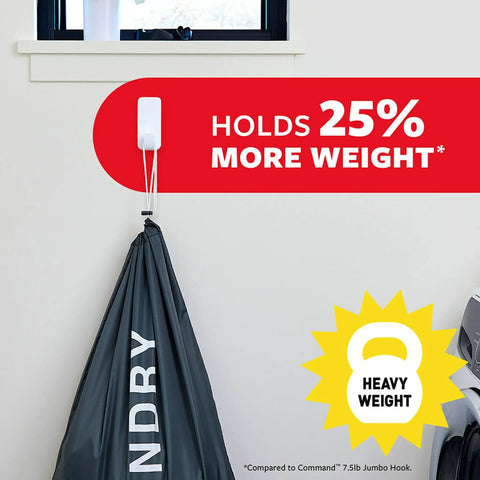 Ten Pound Extra Large Heavyweight Wall Hooks With Adhesive Strips Two Hooks And Six Strips holding laundry bag