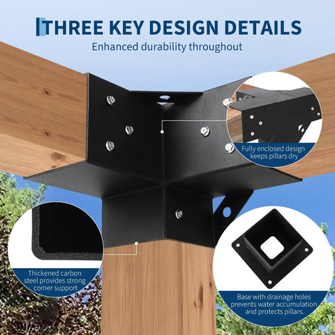 Tough As Nails Carbon Steel Pergola Kit Built To Last With Four Way And Corner Brackets Post Base For 4x4 Lumber Outdoor Patio Gazebo Hardware Black Ideal For Backyards Decks And Log Cabins