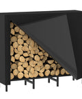 4 Foot Firewood Rack With Weatherproof Cover, Outdoor Log Storage And Indoor Firewood Stand with Heavy Duty Black Metal Frame