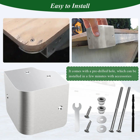Installation of 316 Stainless Steel Pontoon Boat Deck Corner Caps For 90 Degree Rounded Corners, hardware and tools included.