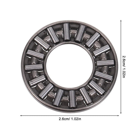 2 Piece Flat Needle Roller Thrust Bearing Set Crafted From Pro Grade Steel Designed To Roll Quiet And Hold Up Crazy Under Heavy Loads On Commercial Rigs, showing 2.6cm diameter.
