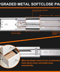 Heavy Duty 22 Inch Drawer Slides 4 Pair Soft Close Full Extension Side Mount Cabinet Rails silver finish with damping hydraulic cylinder.