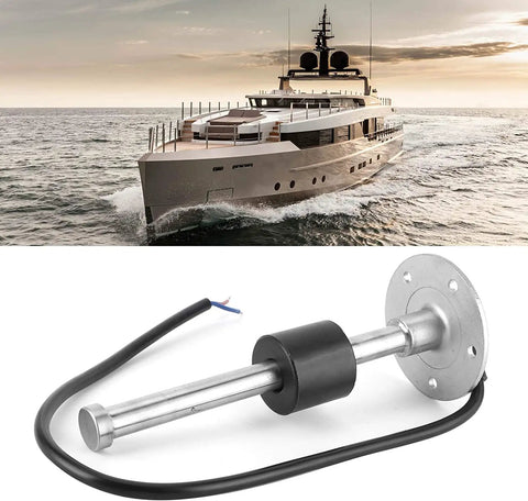 Heavy Duty Marine Fuel Sending Unit 0 190 Ohm 17 72 Inch Stainless Steel Tank Gauge Sensor For Boat Truck And Rv displayed with a yacht.