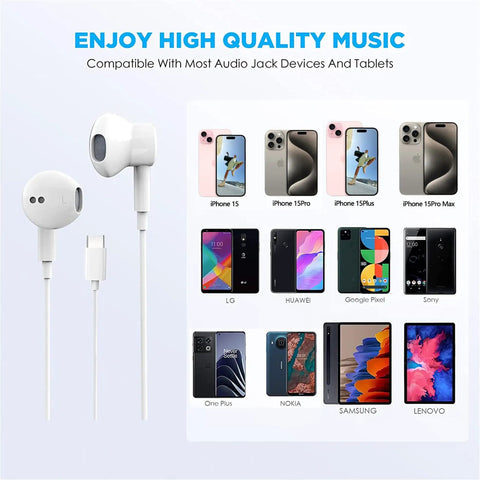 Usb C Earbuds With Microphone And Remote For IPhone 17 16 15 Pro Max Plus And IPad Galaxy S Series Noise Cancelling Earphones