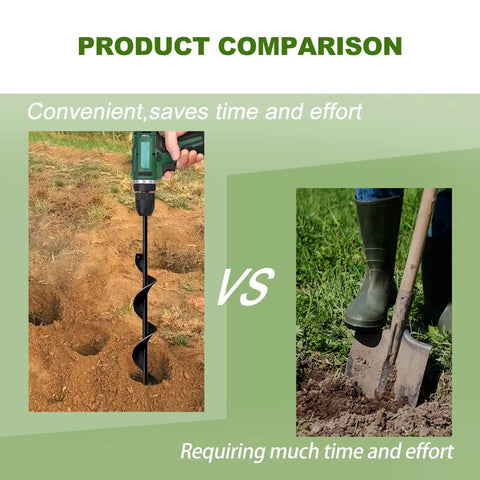 Post Hole Auger For Garden And Fence Posts Heavy Duty 8 Inch By 31.5 Inch Deep Earth Digger Drill Bit comparison with shovel use