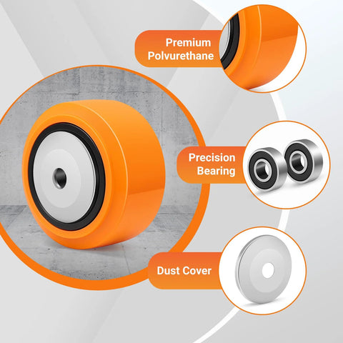 4x2 Inch Replacement Caster Wheels Set Of 4 With 1/2 Inch Bore, Polyurethane On Polyolefin Core, Double Ball Bearing Casters