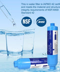 Essential 2 Pack Rv Inline Water Filter With Flexible Hose Protector Lead Free Bpa Free Nsf Tested Activated Carbon beside clean glasses of water.