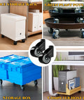 Collage showing various uses of 2 Pcs Gate Caster Wheels Replacement Anti Friction Gate Caster Anti Sag Door Bottom Support Wheels 2 Inch Silent Caster Wheels Replacement For Garden Gates Furniture And Outdoor Use, including office storage, plant pots, storage boxes, and computer host base.