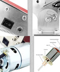 Solid Heavy Duty Mini Belt Sander Kickstart Your Crafts Desktop Polisher motor components and switches with stainless steel detail.