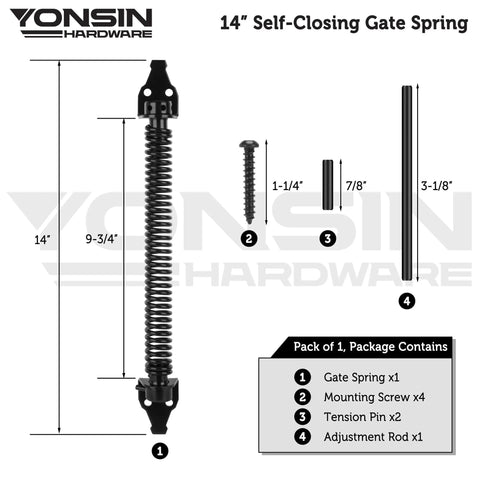 14" Heavy Duty Self Closing Gate Spring Knockout Performance With Adjustable Tensioner for outdoor use.