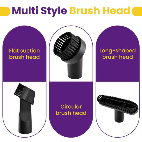Image of multi style vacuum brush heads from 4 Piece Vacuum Attachment Set With Round And Square Brushes, 2 In 1 Suction Brush, 1.25 Inch Universal Adapter.