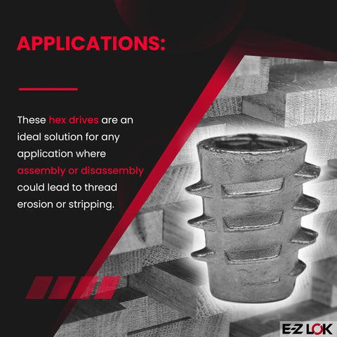 Knife Threaded Inserts For Soft Wood Zinc Hex Flush Thread Inserts 1/4-20 Internal Threads in wood, close-up view