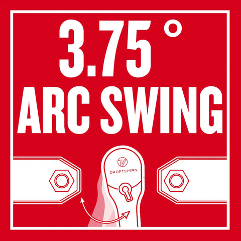 Diagram showing 3.75° arc swing of V Series Half Inch Drive Ratchet With 3.75 Inch Arc Swing And 180 Degree Articulating Flexible XL Head