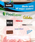 Compatible with major sealers, 11 Inch By 100 Foot Vacuum Sealer Bags Rolls With Dispenser Cutter brand logos shown