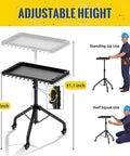Portable Rolling Tool Cart With Adjustable Height, Magnetic Strip And Hooks, Folding Work Table On Wheels
