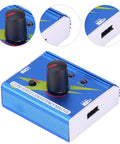Dope Servo Tester And Controller For RC Gear, blue compact device with manual and auto modes, front view showing control knob and ports