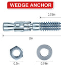 Heavy Duty Galvanized Wedge Anchors, 24 Piece Concrete Screw & Wall Bolt Kit, 5/16 X 2 In. with nut and washer.