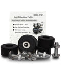 Heavy Duty Anti Vibration Rubber Feet 4 Pack With Mounting Screws for Air Compressors and Work Gear on a concrete background.