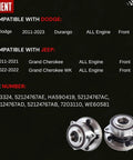 Durable Front Wheel Hub Bearing Assembly For Jeep Grand Cherokee 2011 2021 2Wd Oem Equivalent 513324 detailed fitment chart