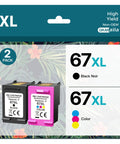 67XL Printer Ink Replacement For 67 Black And Color Ink Cartridges Remanufactured Combo Pack retail packaging front view