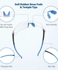 Top Shelf Six Pack Safety Glasses Delivering Unbeatable Uv Defense Ansi Z87 Approved with soft rubber nose pads and blue temple tips.