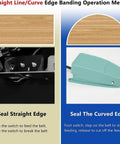 Straight and curved edge banding operation of Portable Benchtop Edge Bander With Automatic Cut, Double Sided Gluing, Desktop Woodworking Binding Machine.