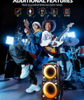 Musicians playing guitars on stage with Ultimate Party Bluetooth Speaker With 240W Peak Power, Dazzling Light Show in foreground.