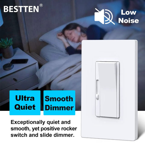 3 Pack White Slide Dimmer Light Switch Single Pole Or 3 Way Layout Smooth As Butter Compatible With LED CFL And Incandescent Bulbs easy peasy installation bedside setting.