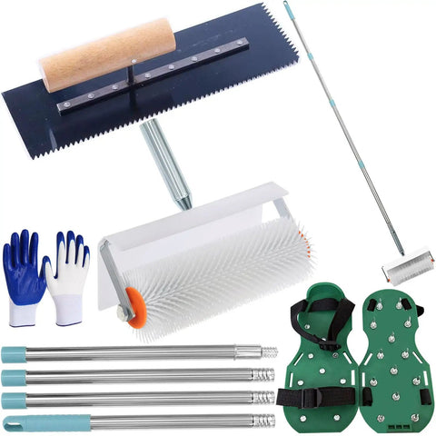 Self Leveling Tools Kit With 10 Inch Spiked Roller And 62 Inch Extension Pole For Epoxy Flooring And Concrete Prep