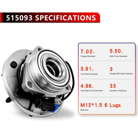 Rock Solid Front Wheel Bearing Hub Assembly For 2006-2010 Hummer H3 And 2009-2010 H3t detailed view showcasing specifications and dimensions.