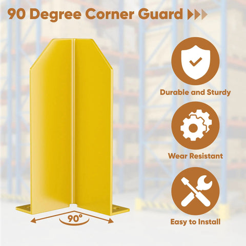 Built Tough 12 Inch Steel Pallet Rack Post Protectors With Ten Floor Anchor Bolts Warehouse Column Guards, yellow 90 degree corner guard.
