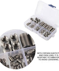 Stainless Steel Self Tapping Thread Inserts Kit 50 Pack High Hardness Reinforced Thread Repair For Automobiles Inner Thread Repair Tool Set For Durable Automotive Fasteners, assorted inserts in plastic case